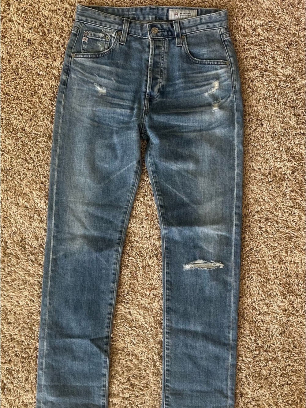 Women’s Ag Adriano Goldschmied Slim Straight Distressed Blue Jeans